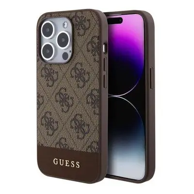 Guess PU 4G Stripe MagSafe Zadní Kryt pro iPhone 15 Pro Brown