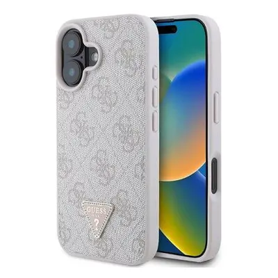 Guess PU 4G Strass Triangle Metal Logo kryt pro iPhone 16 růžový