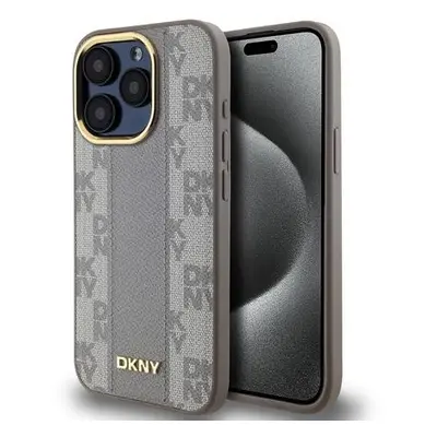 DKNY PU Leather Checkered Pattern Magsafe Zadní Kryt pro iPhone 15 Pro Beige