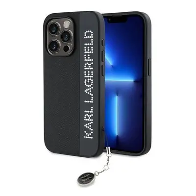 Karl Lagerfeld PU Saffiano Rhinestone Charm Zadní Kryt pro iPhone 15 Pro Black