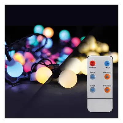 Solight 1V09-RGB LED 2v1 venkovní vánoční řetěz, koule, dálkový ovladač, 200LED, RGB+bílá, 20m+5