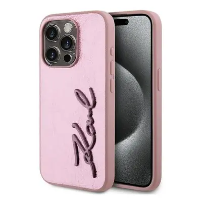 Karl Lagerfeld Wrinkled PU Signature Logo Zadní Kryt pro iPhone 15 Pro Max Pink