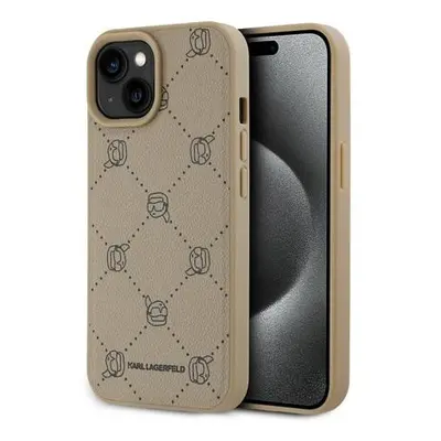 Karl Lagerfeld PU Karl Heads Pattern Magsafe Zadní Kryt pro iPhone 15 Beige