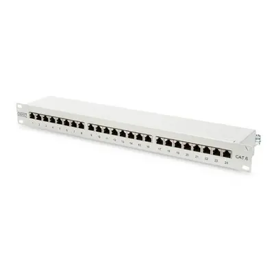 Digitus CAT 6 patch panel, stíněný, 24 portů RJ45, 8P8C, LSA, 1U, montáž do stojanu, šedá, 482x4