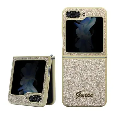 Guess PC/TPU Glitter Flakes Metal Logo kryt Samsung Galaxy Z Flip 5 zlatý