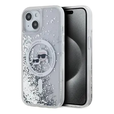 Karl Lagerfeld Liquid Glitter Karl and Choupette Heads MagSafe Zadní Kryt pro iPhone 15 Transpar