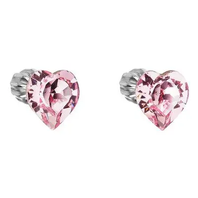 Evolution Group Stříbrné náušnice pecka s krystaly Swarovski růžové srdce 31139.3, rose