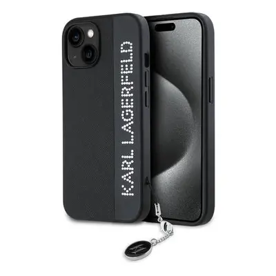 Karl Lagerfeld PU Saffiano Rhinestone Charm Zadní Kryt pro iPhone 15 Black