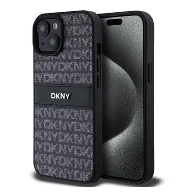 DKNY PU Leather Repeat Pattern Tonal Stripe Zadní Kryt pro iPhone 15 Black