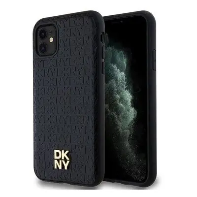 DKNY PU Leather Repeat Pattern Stack Logo Magsafe Zadní Kryt pro iPhone 11 Black