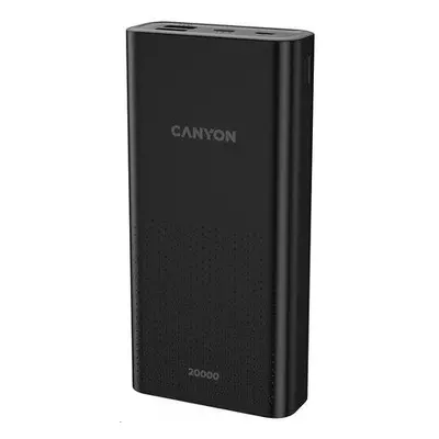 CANYON powerbanka PB-2001, 20000mAh Li-poly, Input 5V/2A microUSB + USB C, Output 5V/2.1A USB-A,