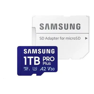 Samsung paměťová karta 1TBGB PRO Plus micro SDXC CL10 U3 (č/z: až 180/až 130MB/s) + USB adaptér