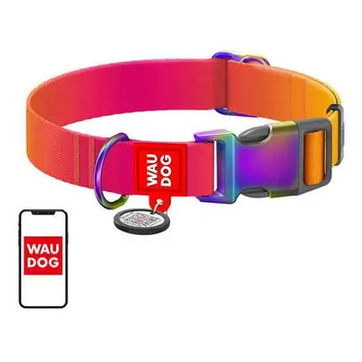 Nylon collar with QR code for Waudog gradient dog, orange , size XL