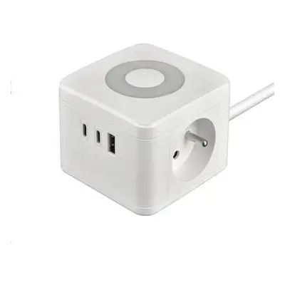 Viking síťový adaptér YC23L, 2x 230 V, 1x USB-A, 2x USB-C, dotykové světlo, délka 1,4 m, bílá