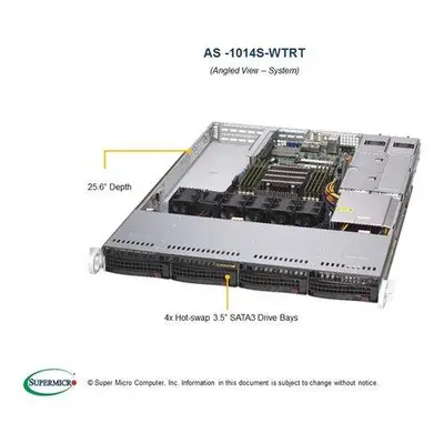 SUPERMICRO A+ Server 1U 1x SP3, 8x DDR4, 4x 3,5" (4xNVMe opt.), 2x500W(plat), 2x10GbE, IPMI, AS 