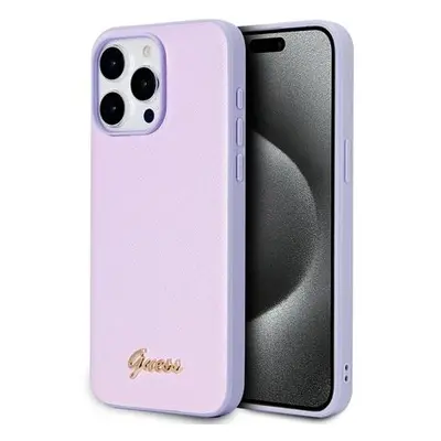 Guess PU Leather Iridescent Metal Script Zadní Kryt pro iPhone 15 Pro Max Purple