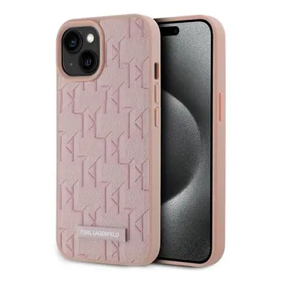 Karl Lagerfeld PU Leather Monogram Metal Logo Magsafe Zadní Kryt pro iPhone 15 Pink