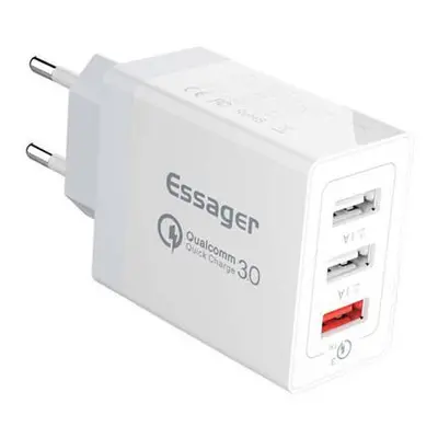 Wall charger, Essager, ECTQC3-FBB02, 3xUSB, 30W (white)