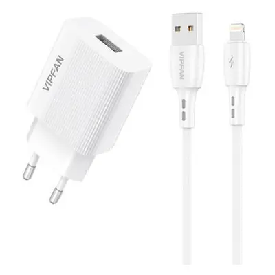 Síťová nabíječka VFAN E01, 1x USB, 2,4A + kabel Lightning (bílý)