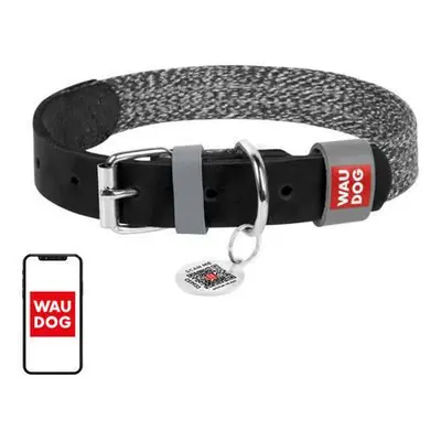 Dog collar made of natural leather and recycled material with QR code Waudog size S, width 15 mm