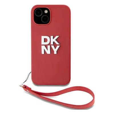 DKNY PU Leather Stack Logo Wrist Strap Zadní Kryt pro iPhone 13 Pink