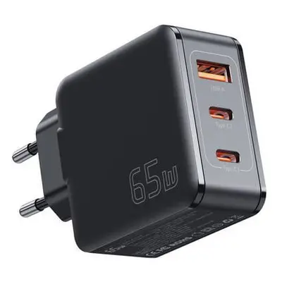 Wall charger, Essager, ECT2CA-JZB01-Z, GaN, USB-A, 2xUSB-C, 65W (black)