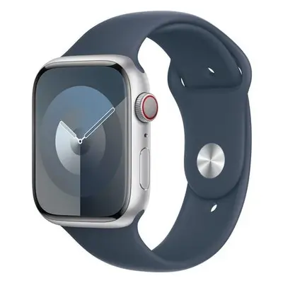 Apple Watch Series 9 Cellular 45mm Stříbrný hliník s bouřkově modrým sportovním řemínkem M/L