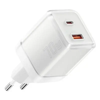 Wall charger Yueqi 70W GaN USB-C + USB-A (white)