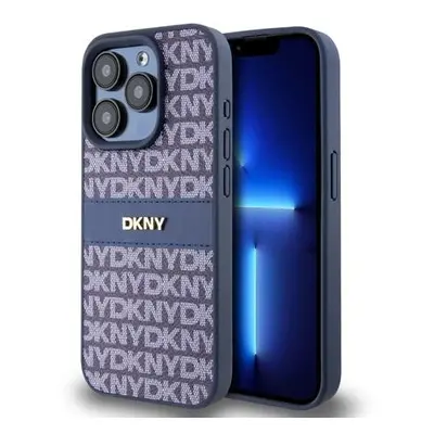 DKNY PU Leather Repeat Pattern Tonal Stripe Zadní Kryt pro iPhone 15 Pro Max Blue