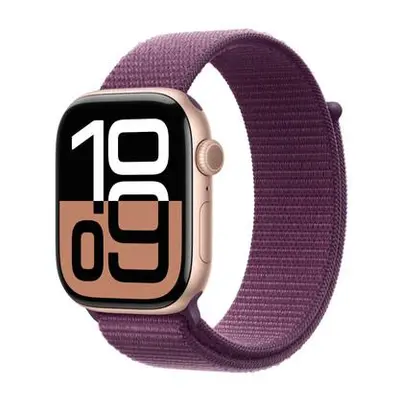 Apple Watch Series 10 GPS 46mm Rose Gold Aluminium Case with Plum Sport Loop (MWWV3QC/A)