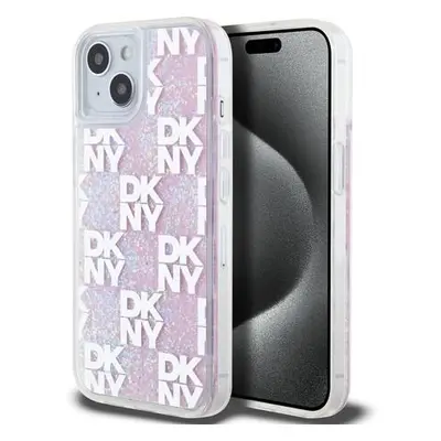 DKNY Liquid Glitter Checkered Pattern Zadní Kryt pro iPhone 15 Pink