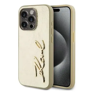 Karl Lagerfeld Wrinkled PU Signature Logo Zadní Kryt pro iPhone 15 Pro Max Gold