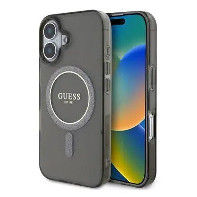 Guess IML Glitter Ring MagSafe kryt pro iPhone 16 černý