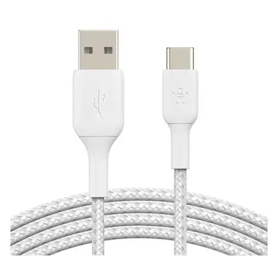 BELKIN kabel oplétaný USB-C - USB-A, 2m, bílý