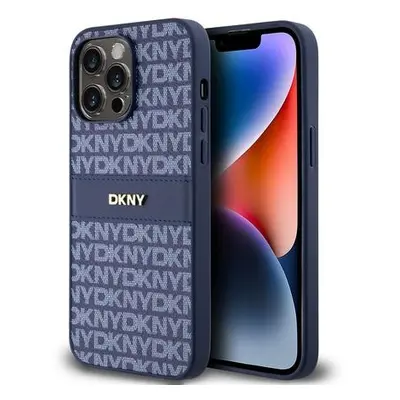 DKNY PU Leather Repeat Pattern Tonal Stripe Zadní Kryt pro iPhone 14 Pro Blue