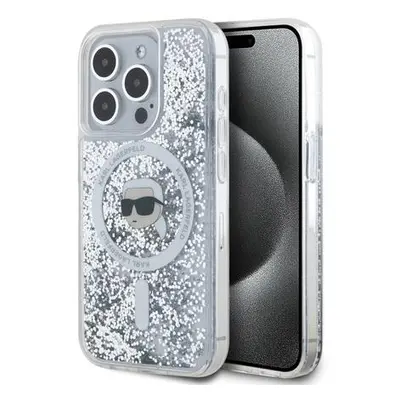 Karl Lagerfeld Liquid Glitter Karl Head MagSafe Zadní Kryt pro iPhone 15 Pro Max Transparent