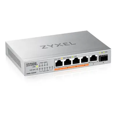 Zyxel XMG-105 5 Ports 2,5G + 1 SFP+, 4 ports 70W total PoE++ Desktop MultiGig unmanaged Switch, 