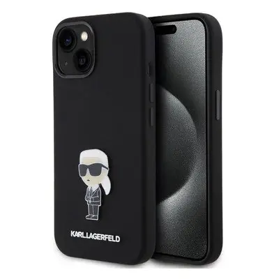 Karl Lagerfeld Liquid Silicone Metal Ikonik Kryt iPhone 15 černý