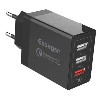 Wall charger Essager ECTQC3-FBB01 3xUSB 30W (black)