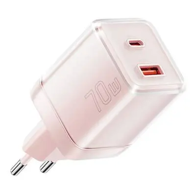 Wall charger Yueqi 70W GaN USB-C + USB-A (pink)