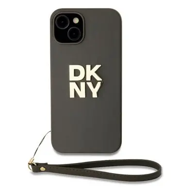 DKNY PU Leather Stack Logo Wrist Strap Zadní Kryt pro iPhone 14 Green