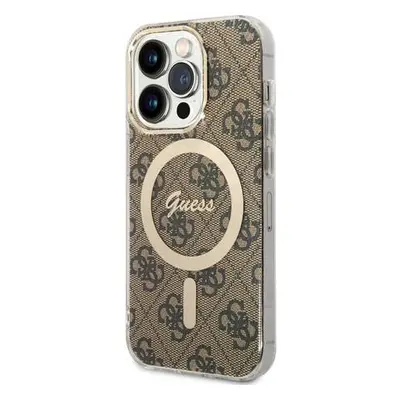 Guess 4G IML MagSafe Kompatibilní Zadní Kryt pro iPhone 14 Pro Brown