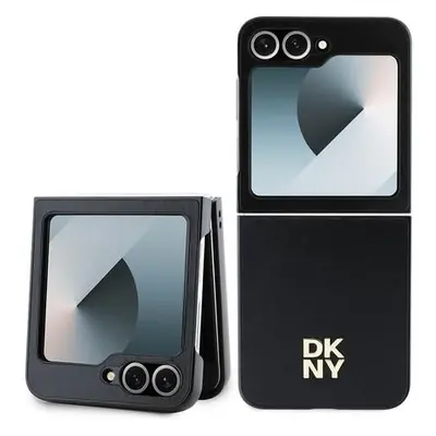 DKNY Smooth Leather Stack Logo Galaxy Flip6, Black