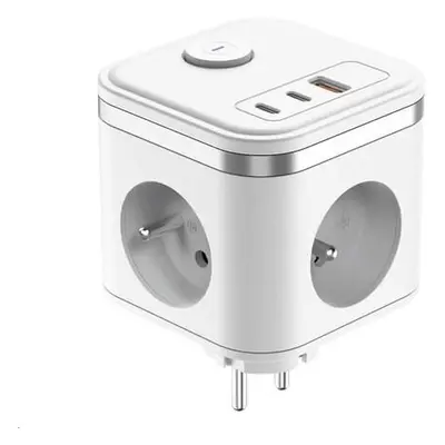 Viking síťový adaptér Y33, 3x 230 V, 1x USB-A, 2x USB-C, tlačítko ON/OFF, bílá