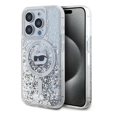 Karl Lagerfeld Liquid Glitter Choupette Head MagSafe Zadní Kryt pro iPhone 15 Pro Max Transparen