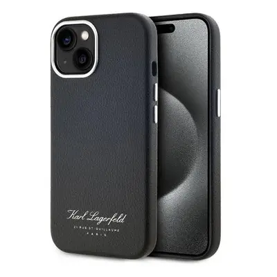 Karl Lagerfeld Grained PU Hotel RSG Zadní Kryt pro iPhone 15 Black