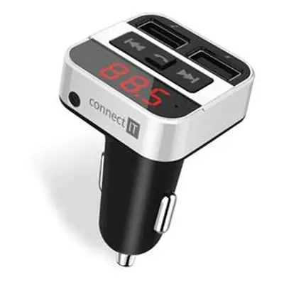 CONNECT IT InCarz Bezdrátový FM transmitter, 2xUSB+3.5mm AUX, STŘÍBRNÝ