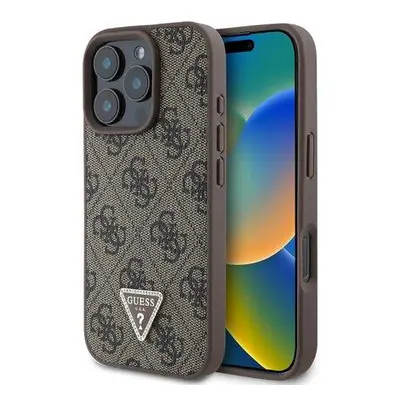 Guess PU 4G Strass Triangle Metal Logo kryt pro iPhone 16 Pro Max hnědý