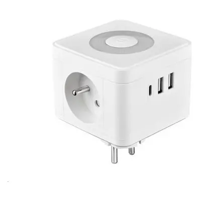 Viking síťový adaptér Y23L, 2x 230 V, 1x USB-A, 2x USB-C, dotykové světlo, bílá