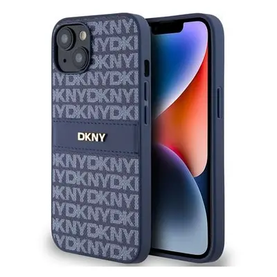 DKNY PU Leather Repeat Pattern Tonal Stripe Zadní Kryt pro iPhone 14 Blue